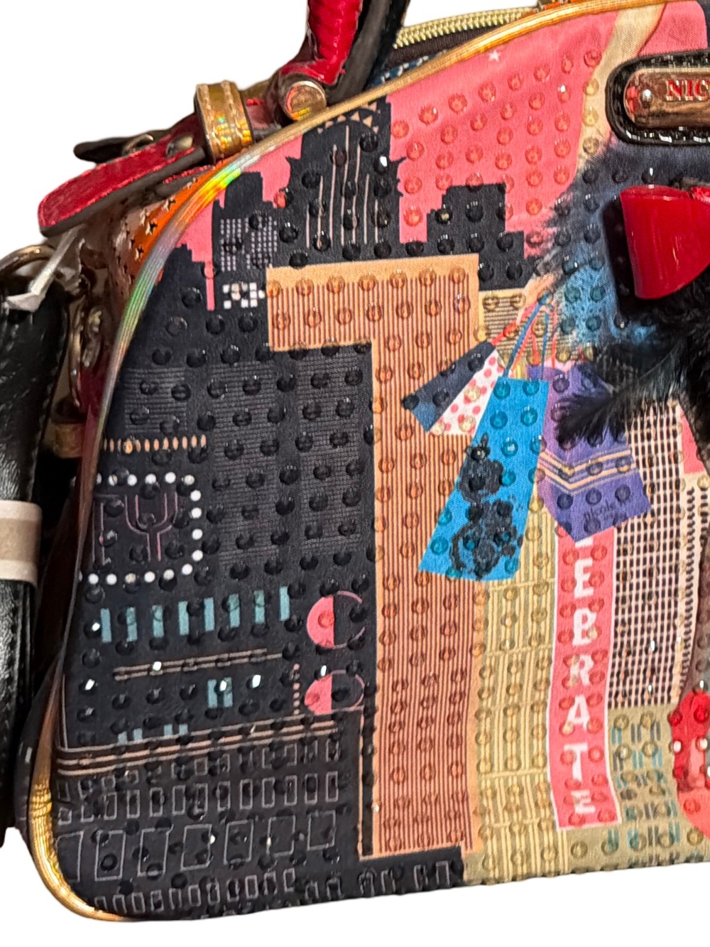 Nicole Lee NWOT Novelty Retro Multi-Color Top-Handle Satchel Crossbody (P249) - Picture 9 of 13